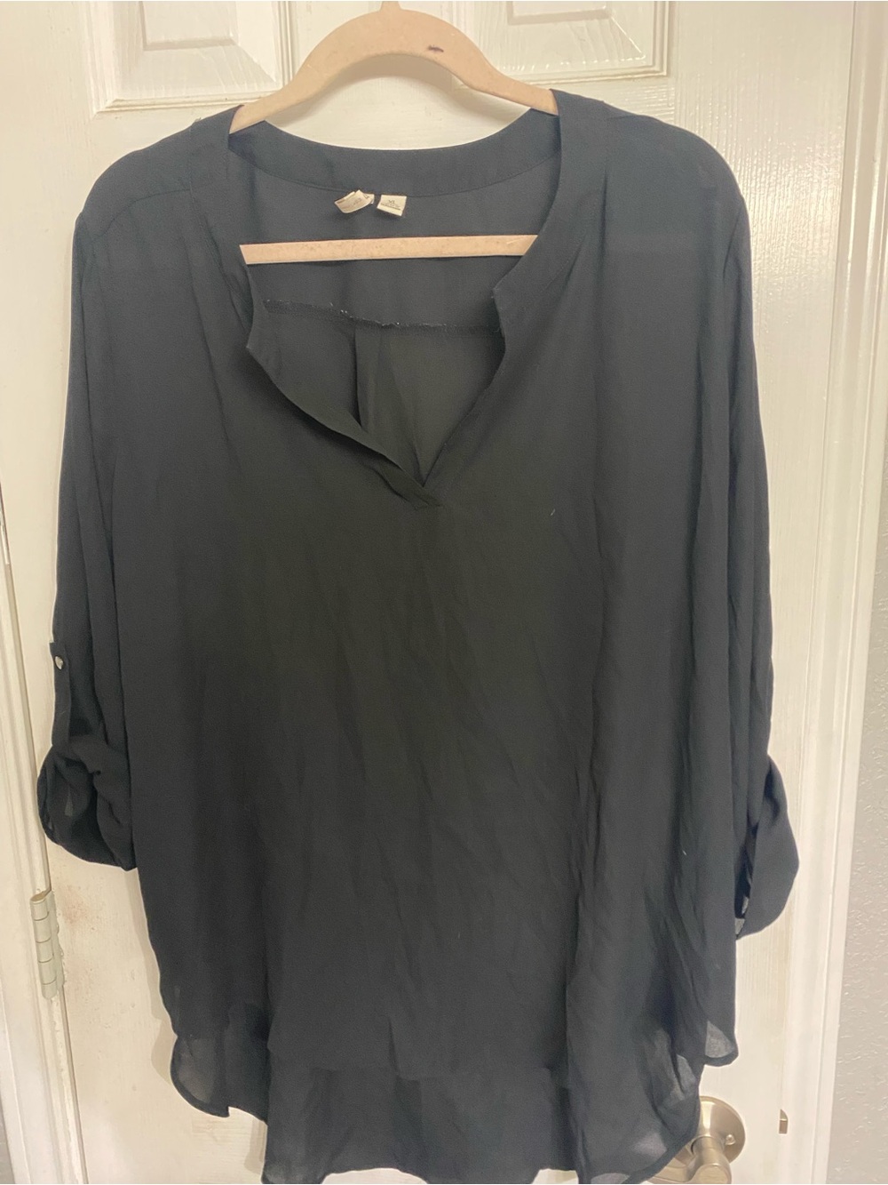 Cato Black V-Neck Roll-Tab Sleeve Tunic
